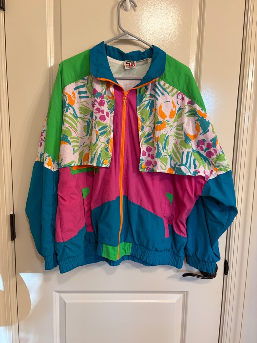 Vintage 90s Prince Tennis Windbreaker Jacket XL Neon Colorblock 6 Flag Label
